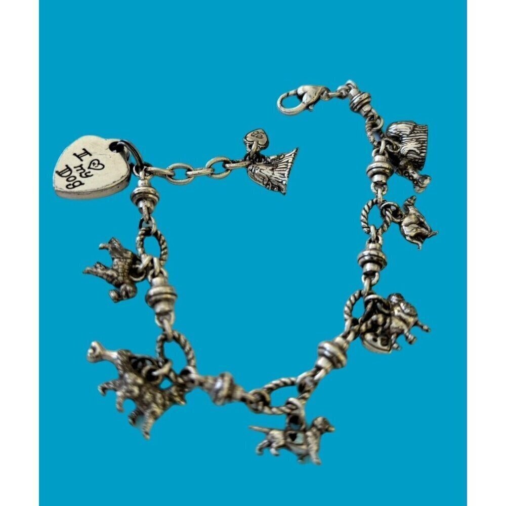 Brighton Pedigree I Love My Dog Charm Bracelet and 7 Dog Charms, Size 8